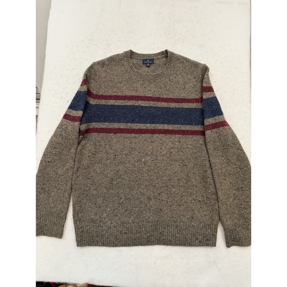 Vintage Brooks Brothers Sweater Men XL Brown Striped Merino Wool Knit Crew Neck